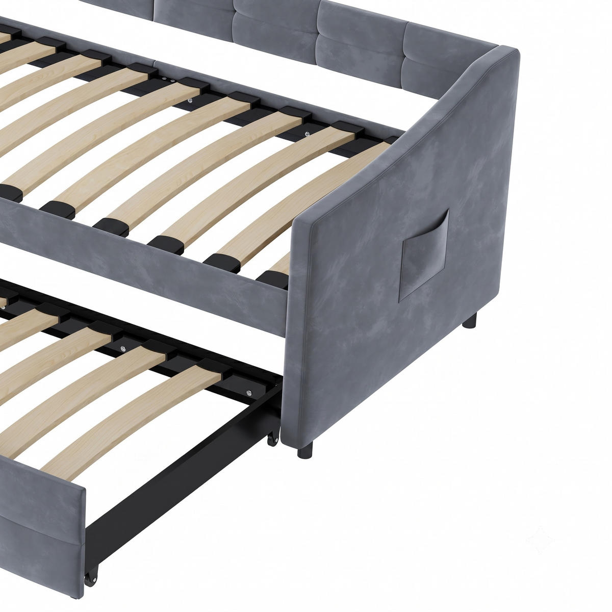 POLSTERBETT Tagesbett 90/200 cm erweiterbar auf 180/200 cm Samtoptik Grau - Grau, Textil (90/200cm) - Creahappy