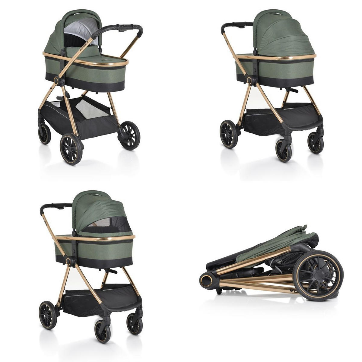 KINDERWAGEN 2 in 1 Hydra grün Babywanne Sportsitz Fußabdeckung Moskitonetz - Grün, Metall (80/63/105cm) - Cangaroo