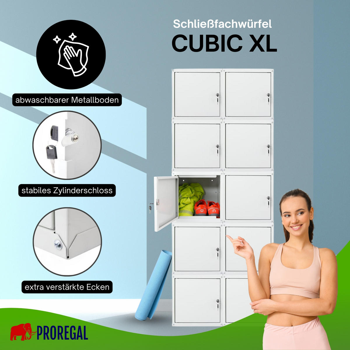 SCHLIESSFACHWÜRFEL Cubic 10er-Set XL 45x45x45 cm Grau - Grau, Metall (90/225/45cm) - PROREGAL