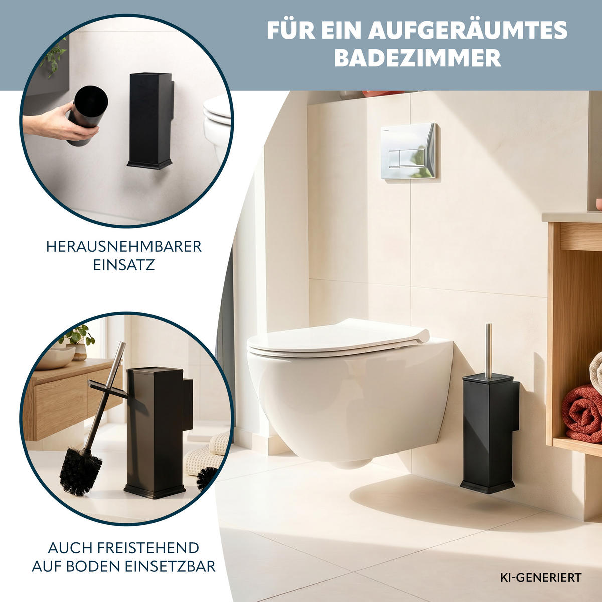WC-GARNITUR inkl. Wandhalterung - Schwarz, Metall (10/39/14.5cm) - bremermann