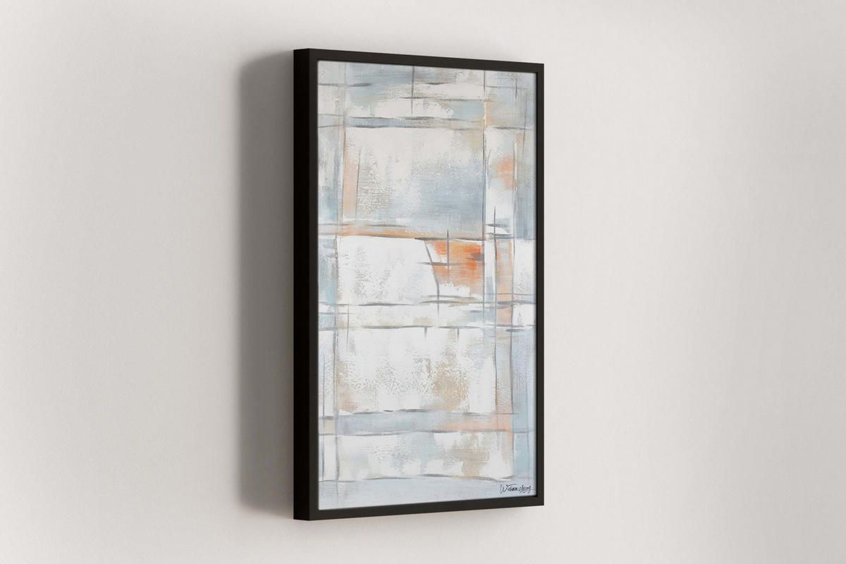 RUČNE MAĽOVANÝ AKRYLOVÝ OBRAZ 60/90 cm, sivý, abstraktný geometrický motív - sivá, drevo/textil (60/90cm) - KUNSTLOFT