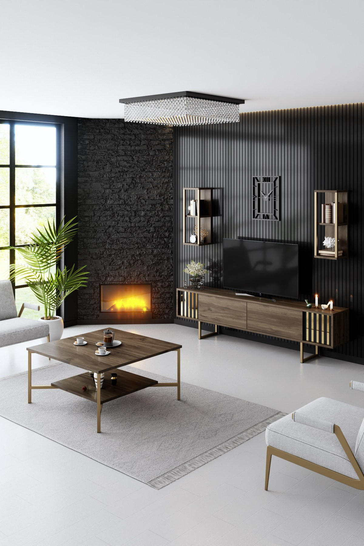 TV-MÖBEL Gold Line Nussbaum-Schwarz - Nussbaumfarben/Schwarz, Holz (180/48/30cm) - Habitat Garten