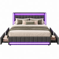 POLSTERBETT，BETT 160/200 cm Dunkelgrau,Mit 4 Schubladen, LED und Ladefunktion - Naturfarben/Grau, Holz/Textil (160/200cm) - FURNISHINGS HOME