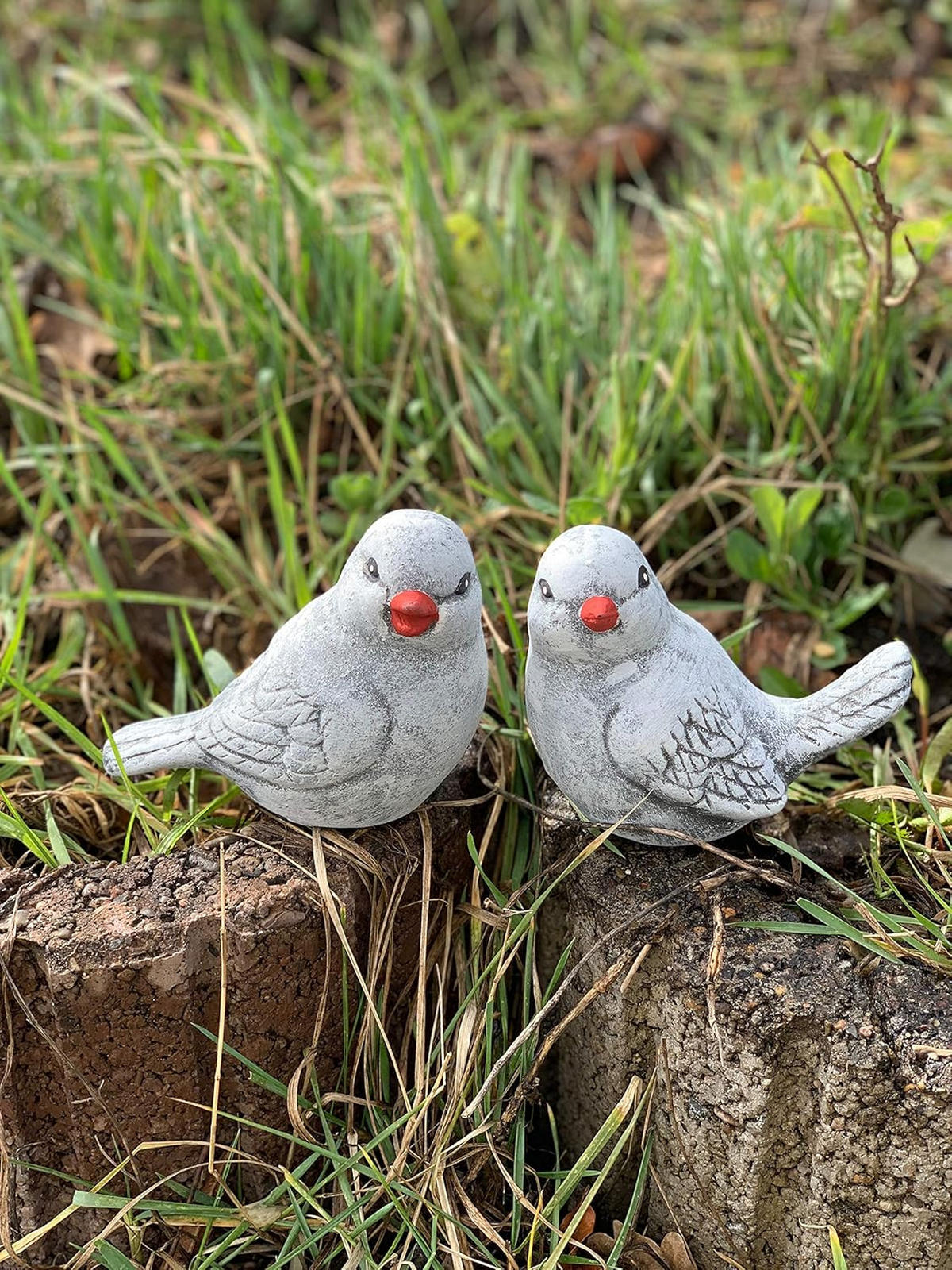 STEINFIGUR 2er Set Vögel – frostfeste & wetterfeste Gartendeko aus Steinguss - Grau, Stein (6/10/11cm) - stoneandstyle