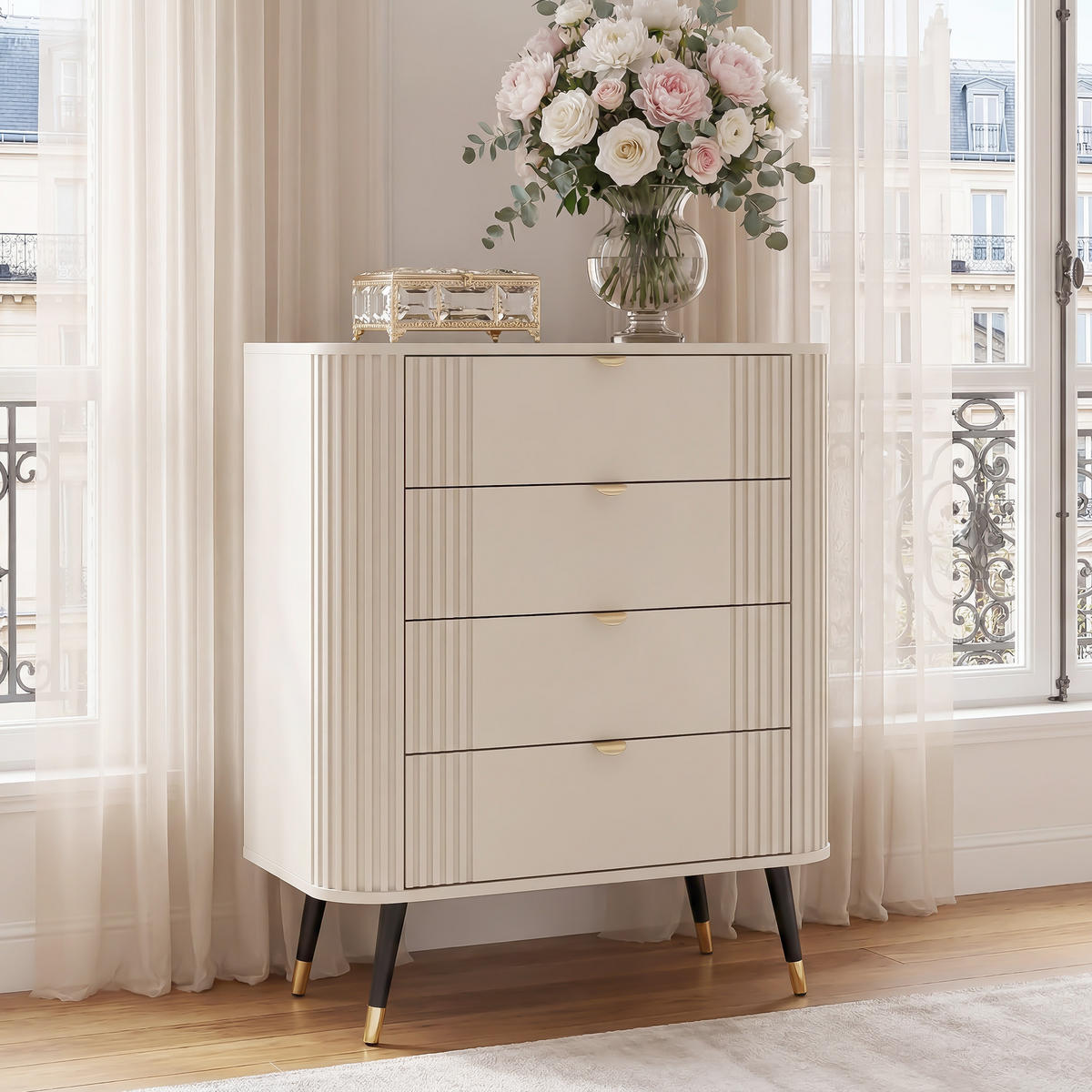 KOMMODE AURA mit Schubladen auf Füßen - Beige, Holzwerkstoff (78/98.4/40cm) - Idohome