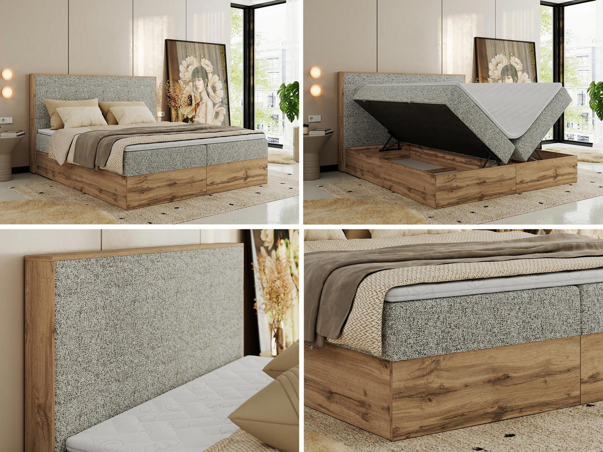 BOXBETT WOOD CLASSIC 140/200 - Beige Strukture - H4 - Beige, Textil (140/200cm) - MKS