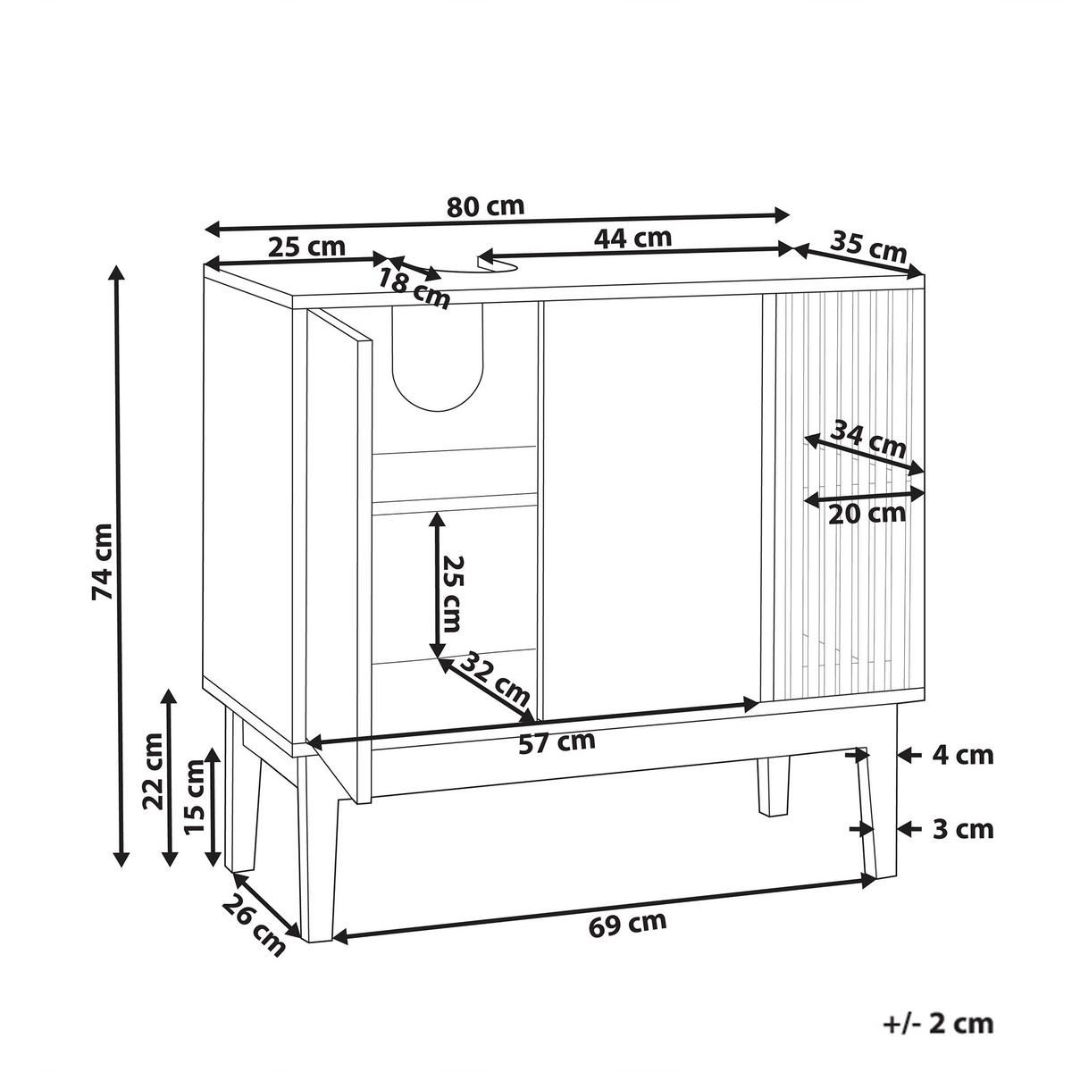 WASCHBECKENUNTERSCHRANK 80 cm Weiß Nubes - Weiß, Holzwerkstoff (80/74/35cm) - Beliani