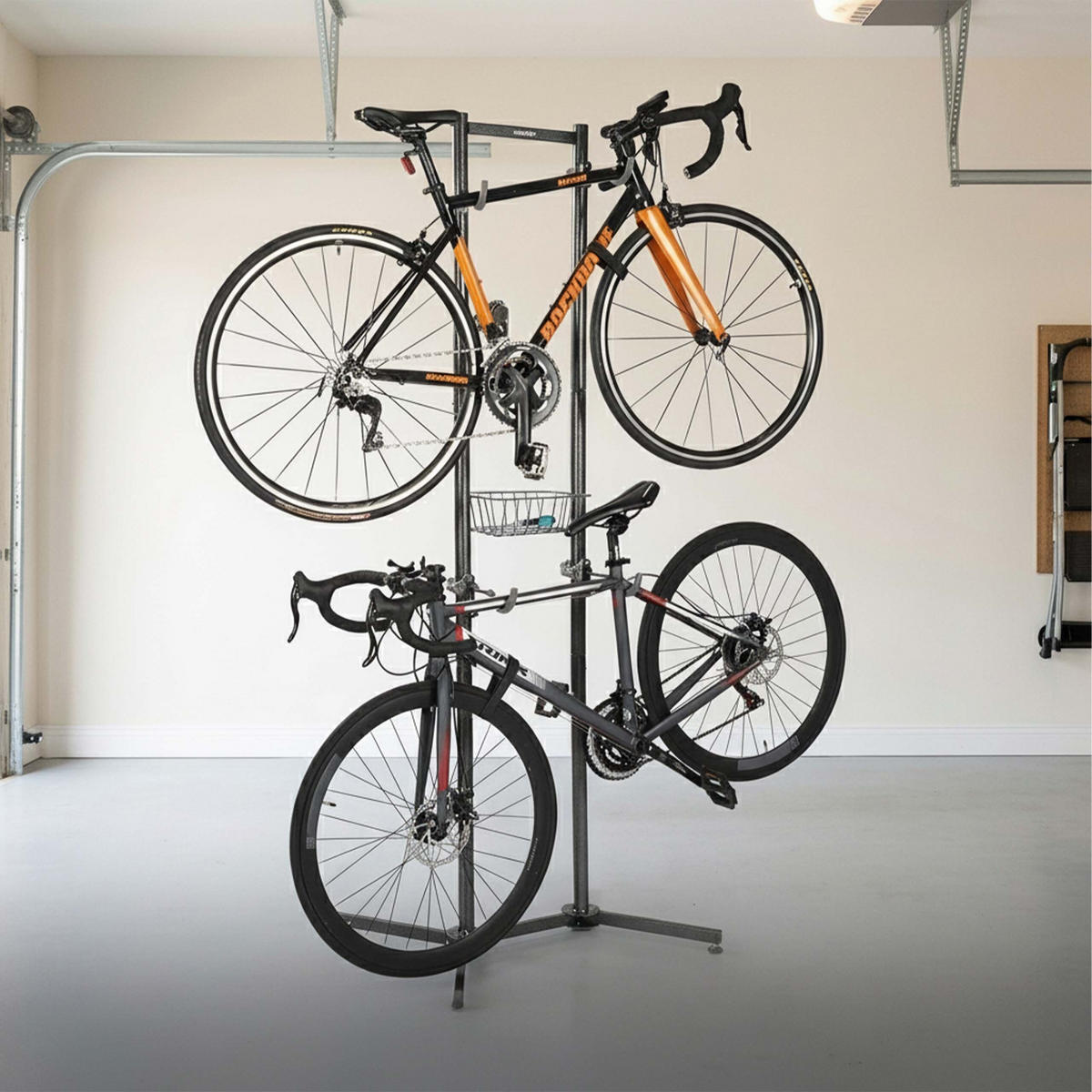 FAHRRADSTÄNDER Schwarz Grau für 2 Fahrräder mit Korb - Schwarz, Kunststoff/Metall (75/210/61cm) - Relaxdays