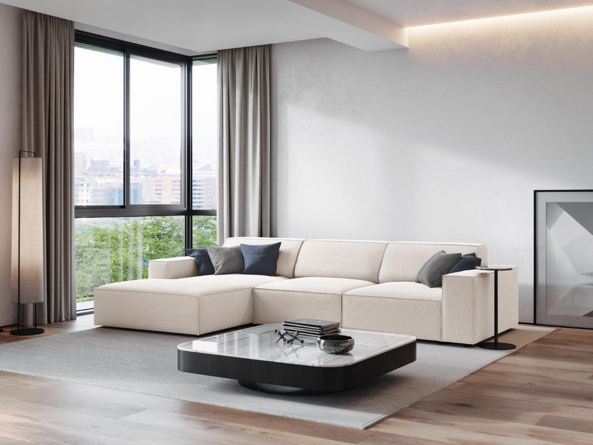 ECKSOFA links Jodie aus strukturiertem Stoff leichtes beige 4 Sitzplätze - Beige, Textil (166/284cm) - Micadoni
