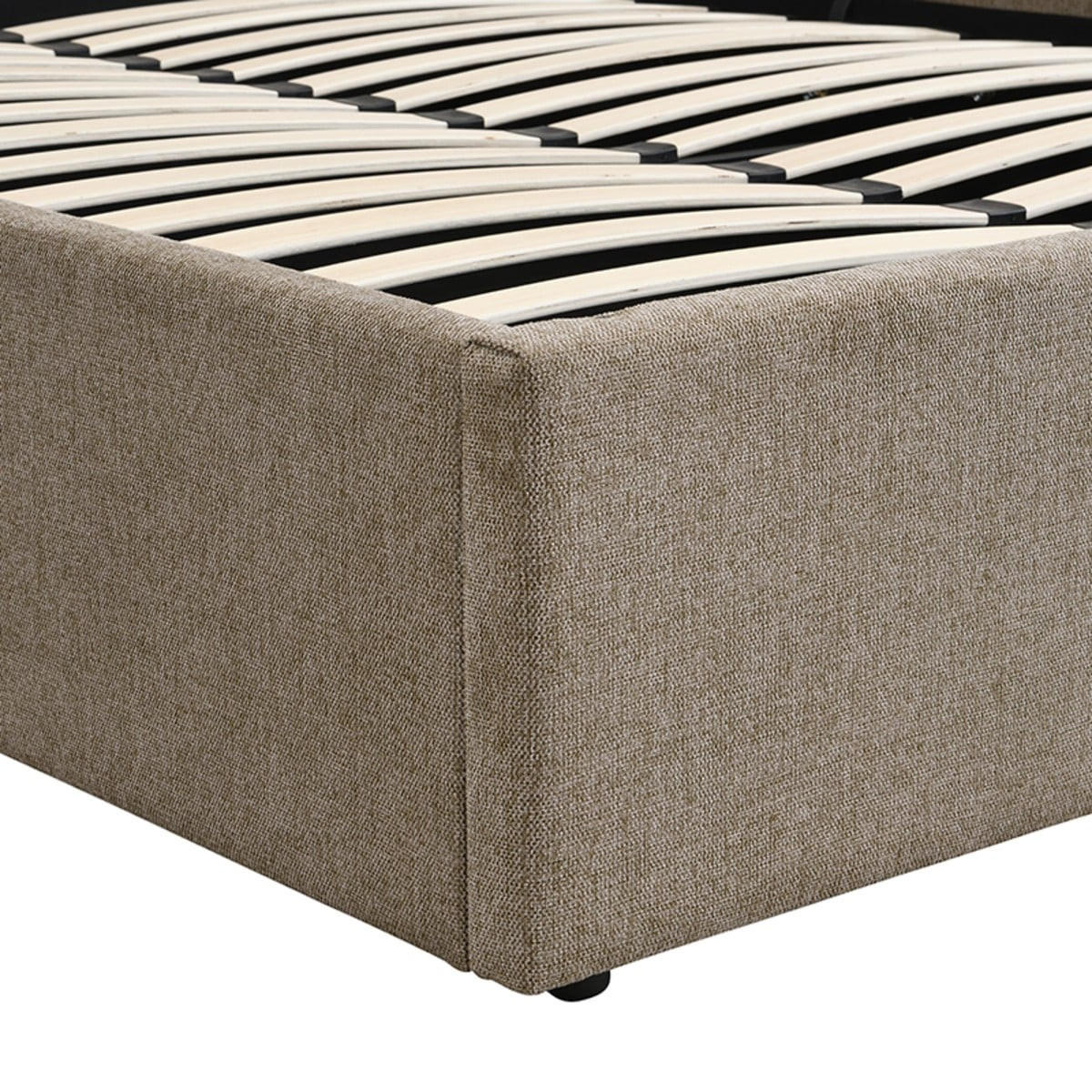 BETT mit Bettkasten 140 x 190 cm aus meliertem Stoff 150/36,50/204 cm - Braun, Holz (190/140cm) - Calicosy