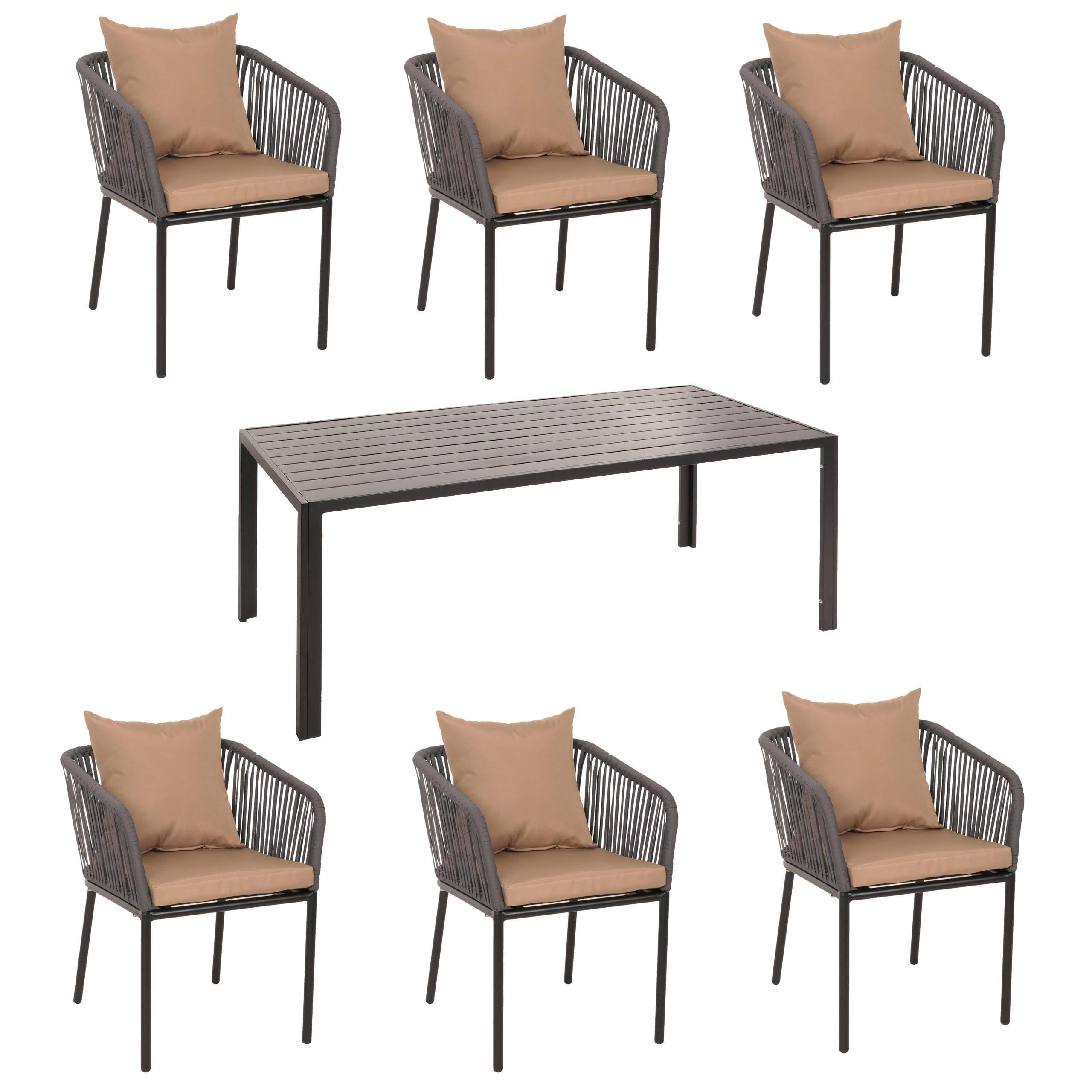 GARTENGARNITUR Tisch+6xStuhl Anthrazit Taupe - Anthrazit, Metall - PROREGAL