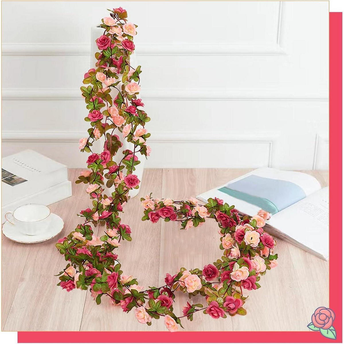 BLUMENGIRLANDE 3 Stück 2,45M Künstliche Rose Rot Fuchsia - Multicolor, Kunststoff (1cm)