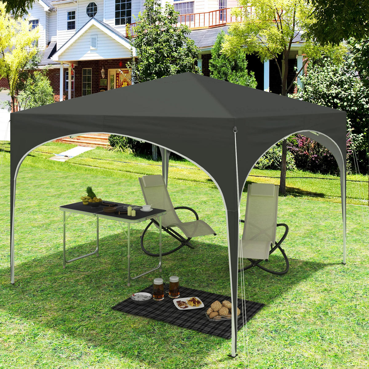 GARTENPAVILLON 3x3 m Metall+Oxford, Grau - Grau, Metall (300/260/300cm) - Kaket