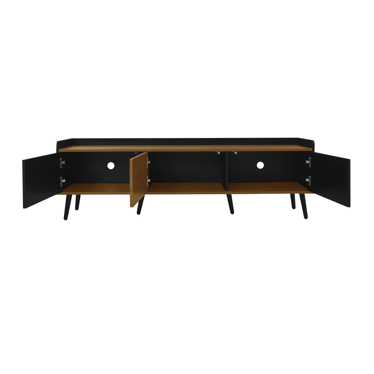 TV-SCHRANK 160/39/49,5 cm schwarz und natur E1 MDF mit dreitürigem Design - Schwarz, Holzwerkstoff (160/49.5/39cm) - OKWISH