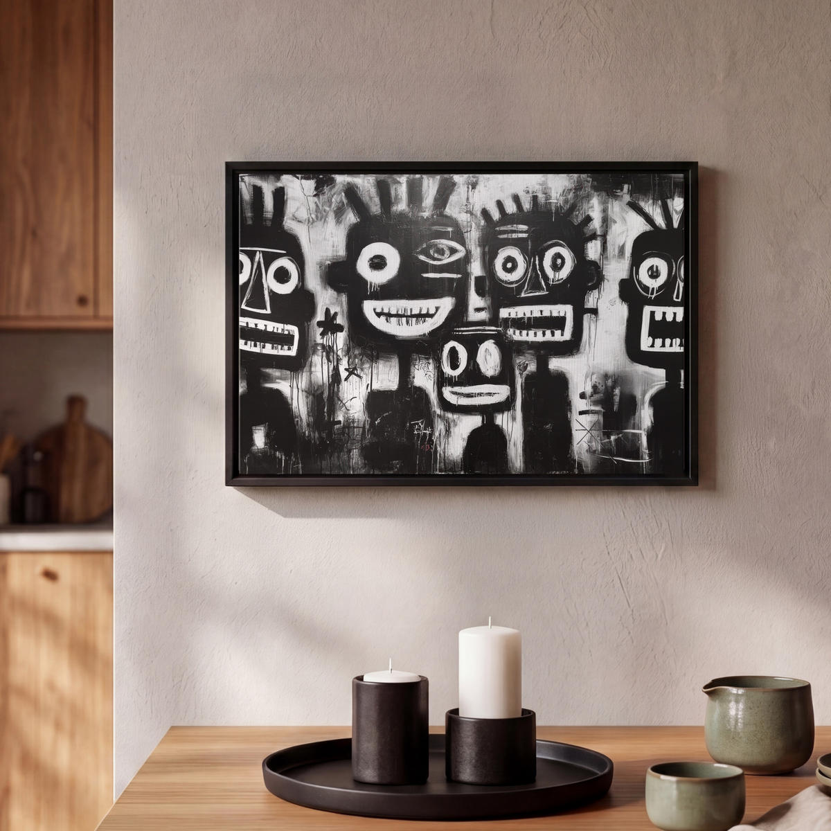 LEINWAND Bilder mit Rahmen - Malerei - Figuren - Schwarz - Abstrakt - 30x20 - Schwarz, Textil (30/20cm) - MuchoWow