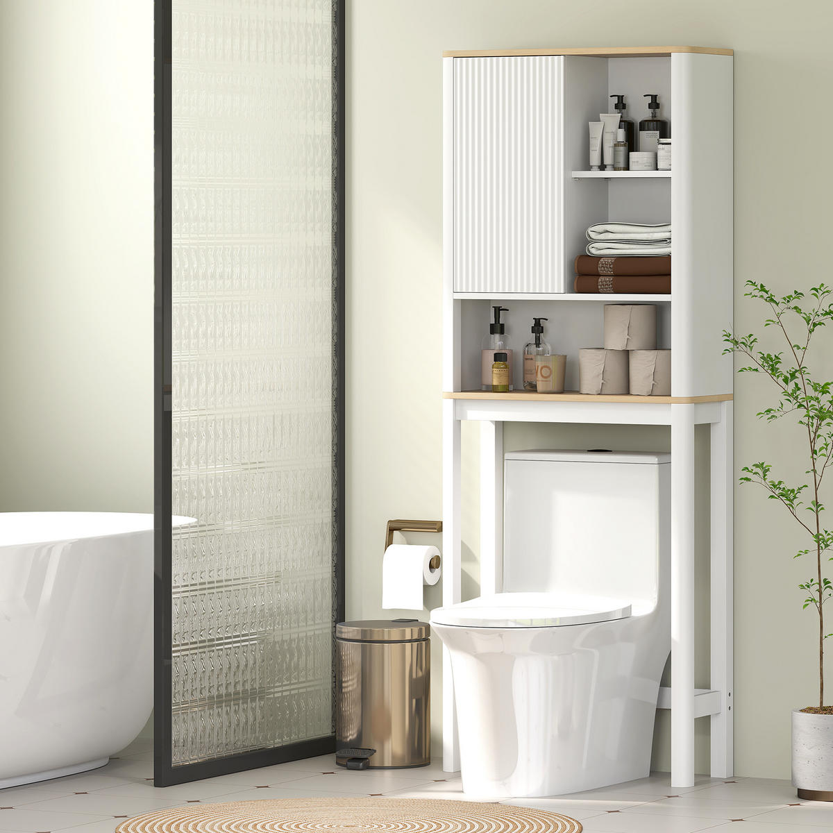 BADEZIMMERREGAL DE-15920 mit gerillter Tür Weiß - Weiß, Holzwerkstoff (25/170/65cm) - ComfortXL