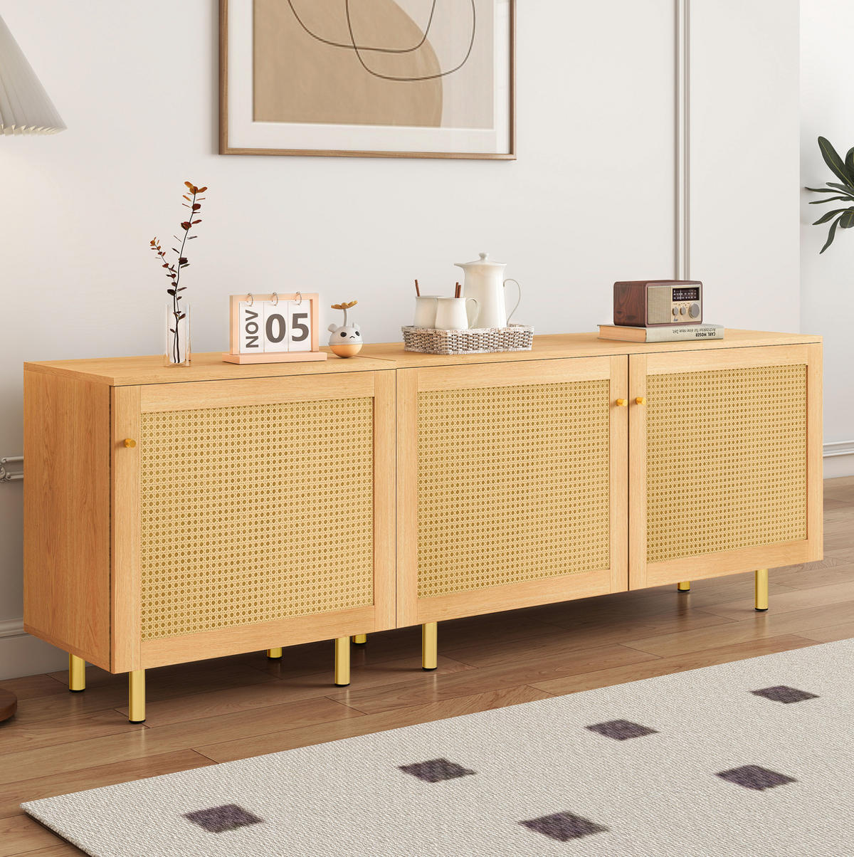 SIDEBOARD 180/40/63 cm in Naturfarbe mit 3 Türen und modularer Aufteilung - Naturfarben, Holzwerkstoff (180/63/40cm) - Flora Grace