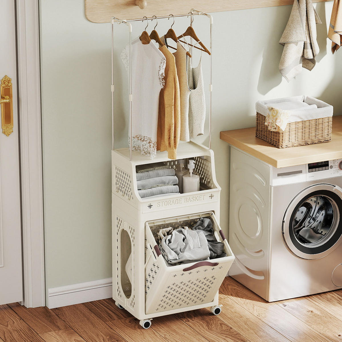 KLEIDERSTÄNDER auf Rollen beige - Beige, Kunststoff (40/136/29.5cm) - COSTWAY