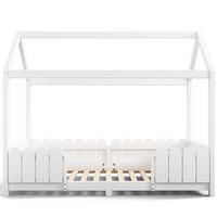 KINDERHAUSBETT 90/200 cm mit Rausfallschutz und Lattenrost aus Massivholz, Weiß - Weiß, Holz - Redom