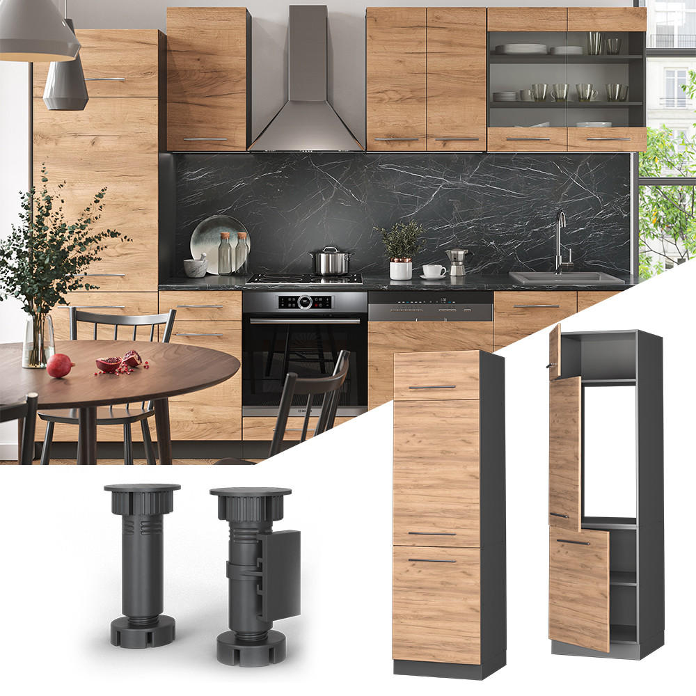 KÜCHENSCHRANK Fame-Line Goldkraft Eiche 60 cm - Anthrazit/Eiche Wotan, Holzwerkstoff (60/206.8/58.1cm) - Vicco