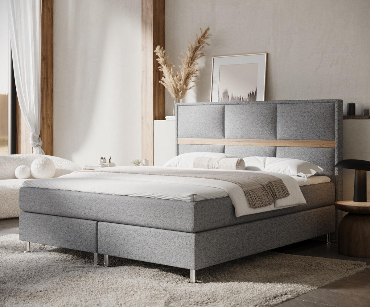 BOXSPRINGBETT Soto Grau 140/200 cm mit Latex-Topper - Silberfarben/Grau, Holz/Holzwerkstoff (140/200cm) - Maison de Reve