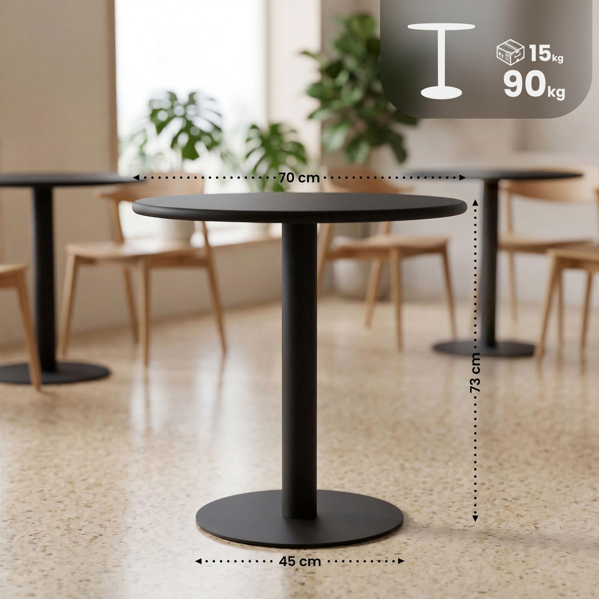 BEISTELLTISCH rund 70 cm Holz Schwarz - Schwarz, Holz/Metall (70/70/73cm) - CLP