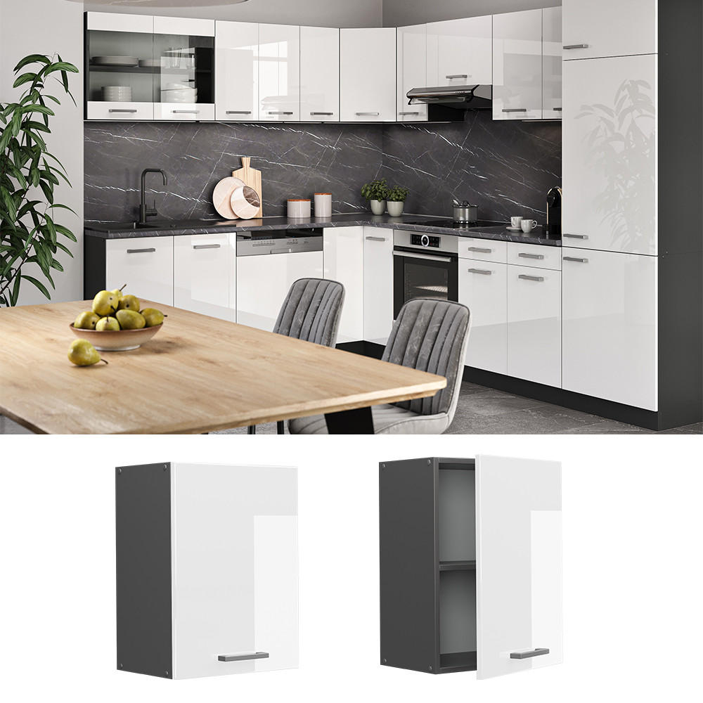 HÄNGESCHRANK R-Line Weiß Hochglanz 45 cm - Weiß Hochglanz/Anthrazit, Holzwerkstoff (45/60/31cm) - Vicco