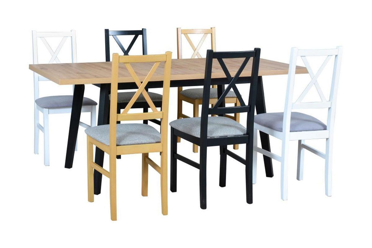 ESSZIMMER SET Nilo 12 weiß / schwarz / Grandson Eiche / grau 140 / 80 / 94cm - Schwarz/Grau, Holz/Holzwerkstoff (140/94/80cm) - Feldmann-Wohnen