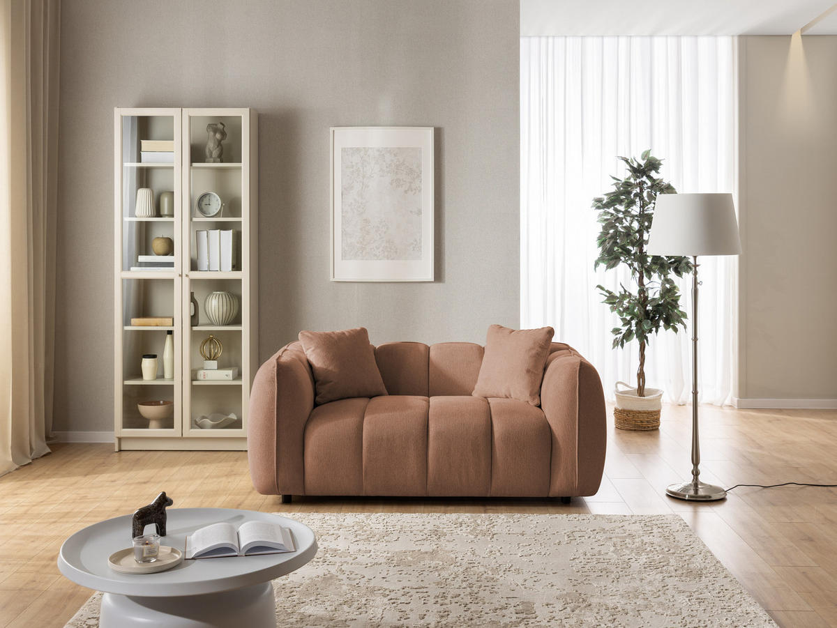 2-SITZER SOFA Nubira in tief gesteppter Bubble-Optik aus weichem Terrakotta Strukturstoff im modernen Design - Terracotta/Schwarz, Holz/Kunststoff (172/69/89cm) - S-Style Möbel