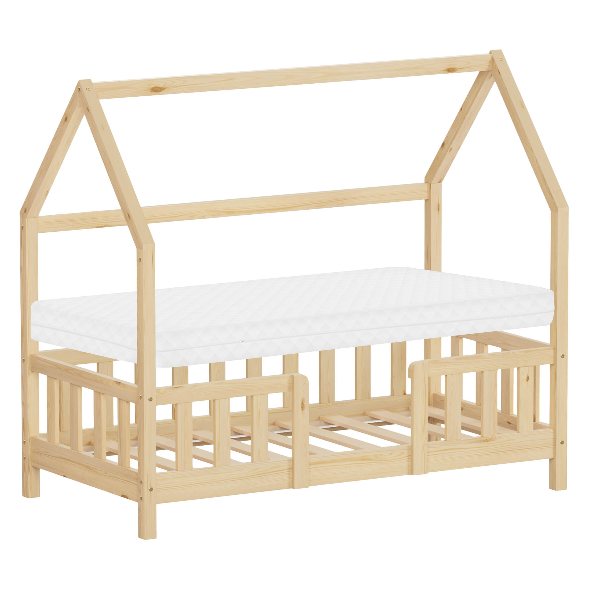 KINDERBETT 70x140 cm mit Matratze & Rausfallschutz Natur aus Kiefernholz - Naturfarben, Holz (70/140cm) - ML-DESIGN