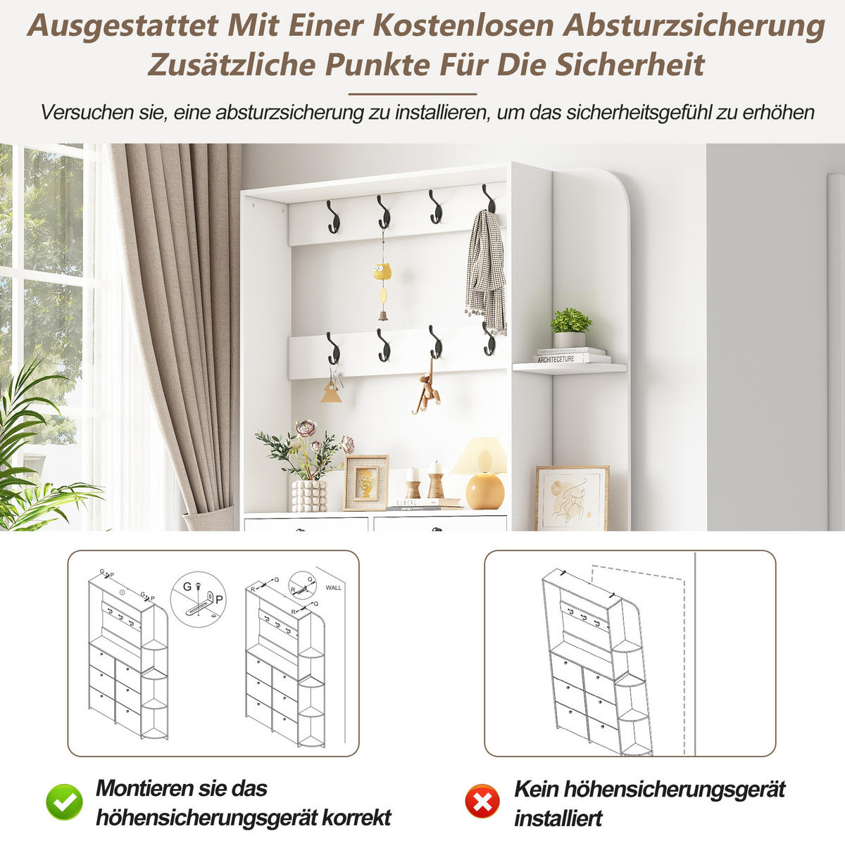 STANDGARDEROBE 120/24/200 cm mit 8 Haken und Schuhschrank in Weiß - Weiß, Holzwerkstoff (120/200/24cm) - BEAOK