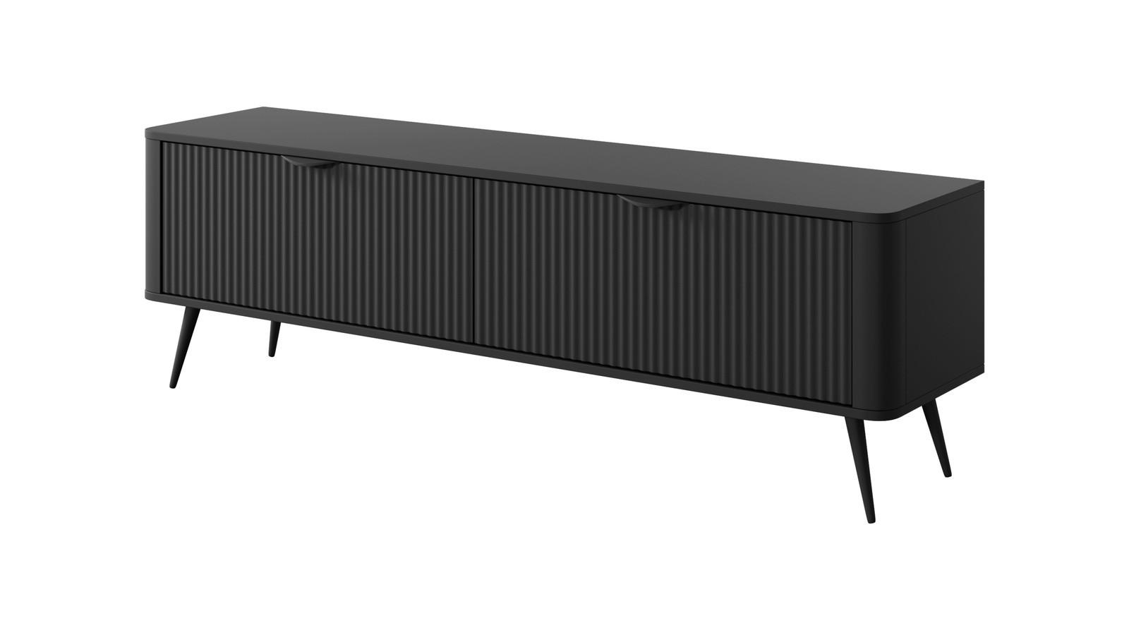 TV-LOWBOARD Flore 163 cm Schwarz - mit geriffelten Fronten - 2 Türen - Schwarz, Holz/Holzwerkstoff (163/51/38cm) - Ravio