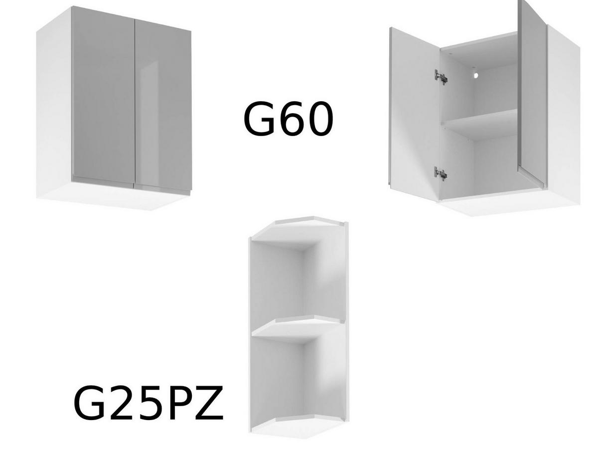 KÜCHENZEILE 360 cm - Aspen KA16-M360- in Grau/Hochglanz - Grau, Holz (360/212/52cm)