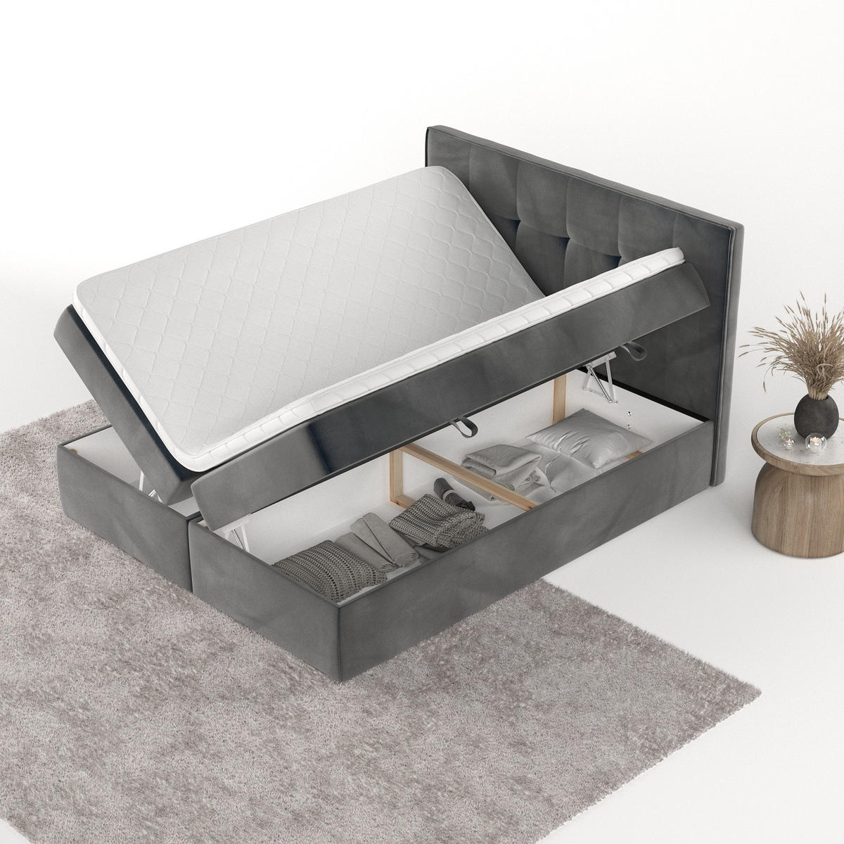 BOXBETT Mireo 140/200 cm Anthrazit im Paros Stoff - Anthrazit/Schwarz, Holz/Holzwerkstoff (140/200cm) - AltaBeds