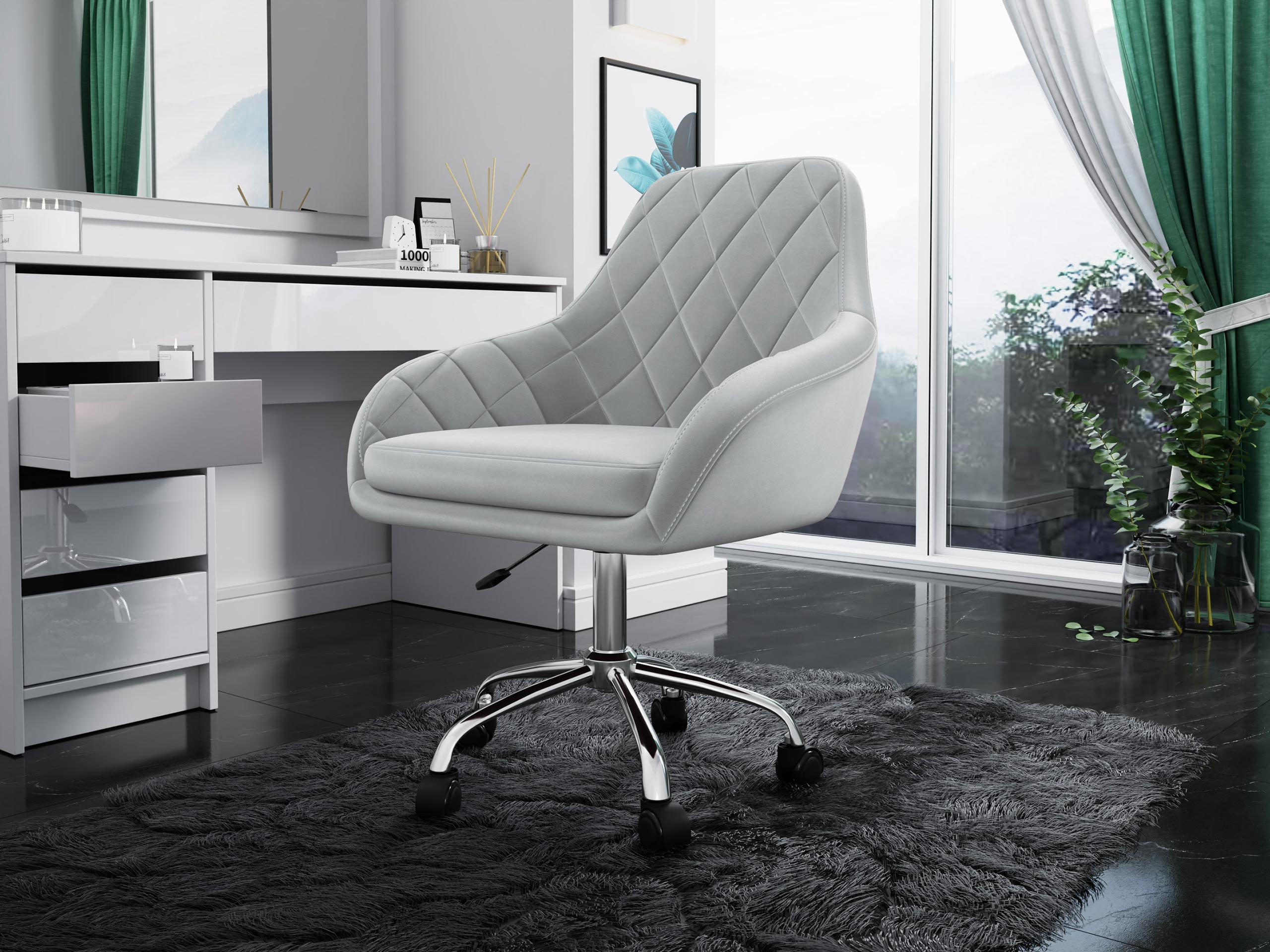 DREHSTUHL Muz 1018-1 - Silberfarben/Grau, Textil/Metall (59/92/59cm) - MIRJAN24