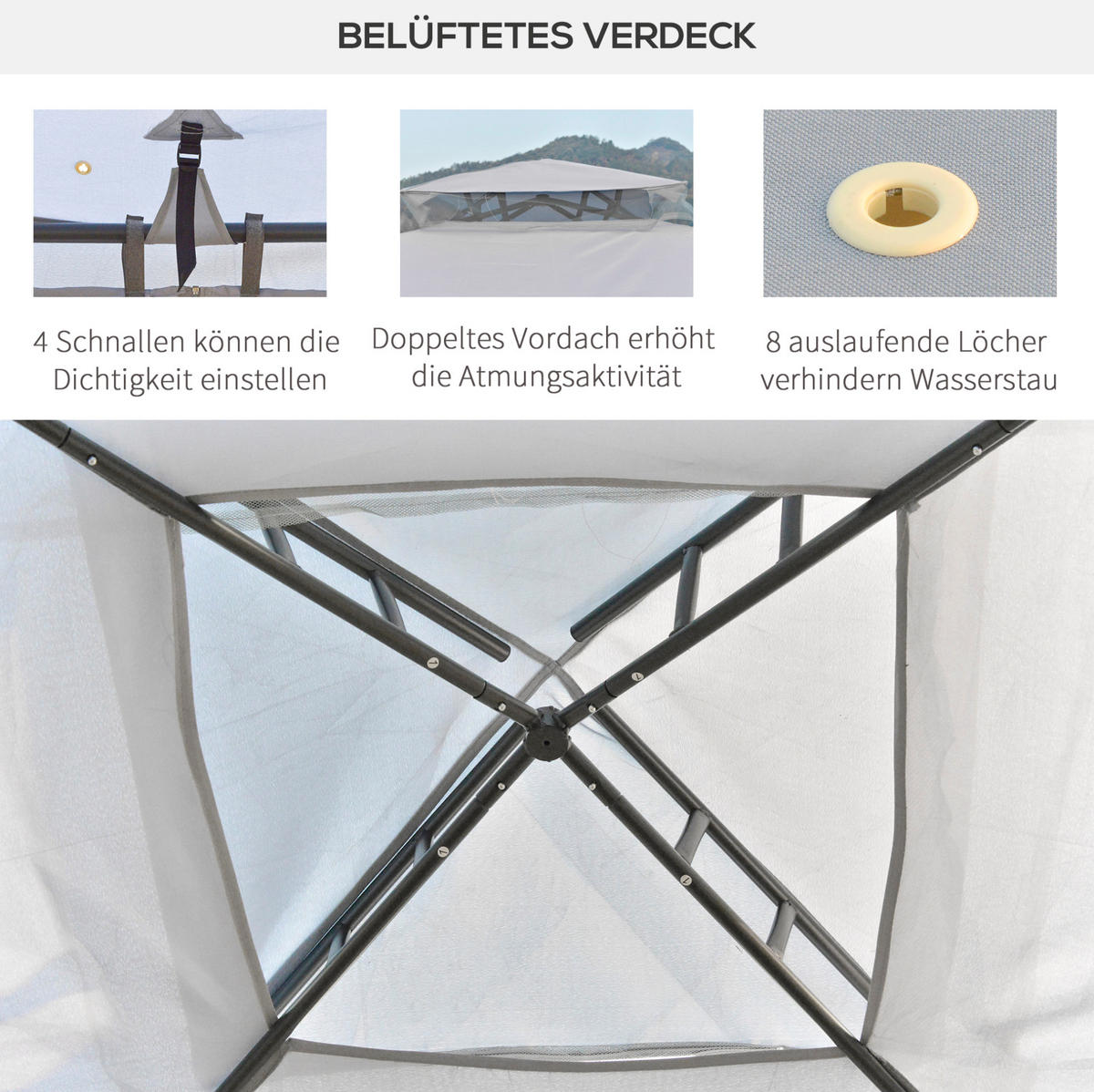 GARTENPAVILLON 294/294/265 cm anthrazit aus Polyester mit Netzseiten - Grau, Textil (294/265/294cm) - OKWISH