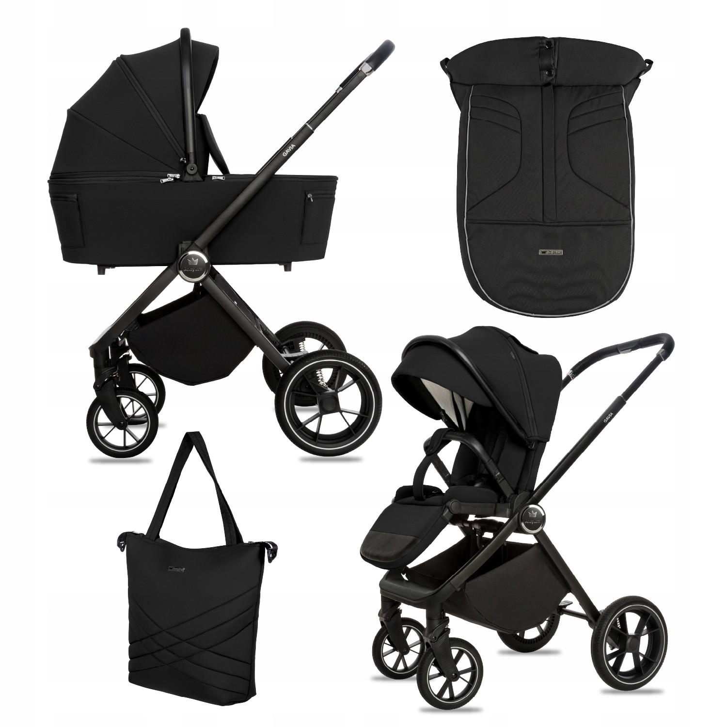 KINDERWAGEN Gavia 2in1 Schwarz Babywanne, Buggy Sportsitz, Faltbar, Wickeltasche - Schwarz, Textil/Metall (58/100cm) - BabyLux