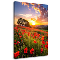 LEINWANDBILD Mohnfeld Blumen Sonnenuntergang 80x120cm - Multicolor, Textil (80/120cm) - Feeby