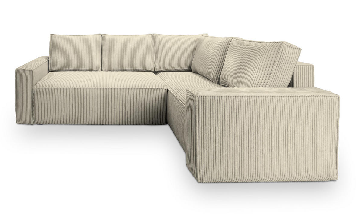 ECKSOFA ESTANO R-S Creme Kordstoff mit Schlaffunktion - Creme, Holz (230/158cm) - MASSENO