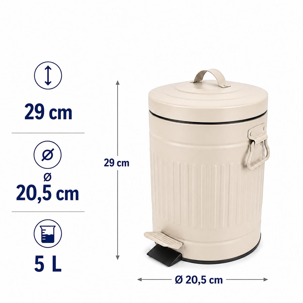 PUBELĂ Bej 5 l cu pedală închidere silențioasă - bej, material plastic/metal (20.5/29/20.5cm) - Relaxdays