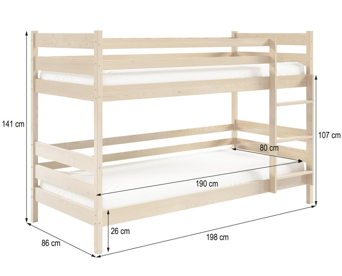 ETAGENBETT SIMBA 80x190 cm Kieferfarben - Kieferfarben, Holz (80/190cm) - MASSENO