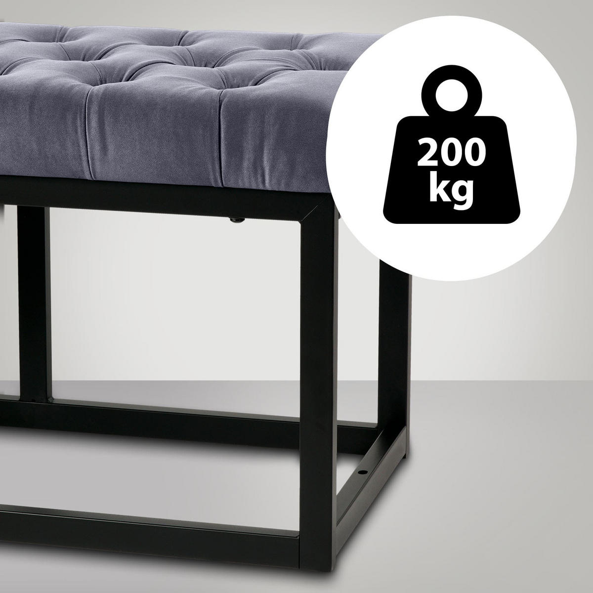SITZBANK 120/37 cm Samt grau - Schwarz/Grau, Textil/Metall (120/42/37cm) - CLP
