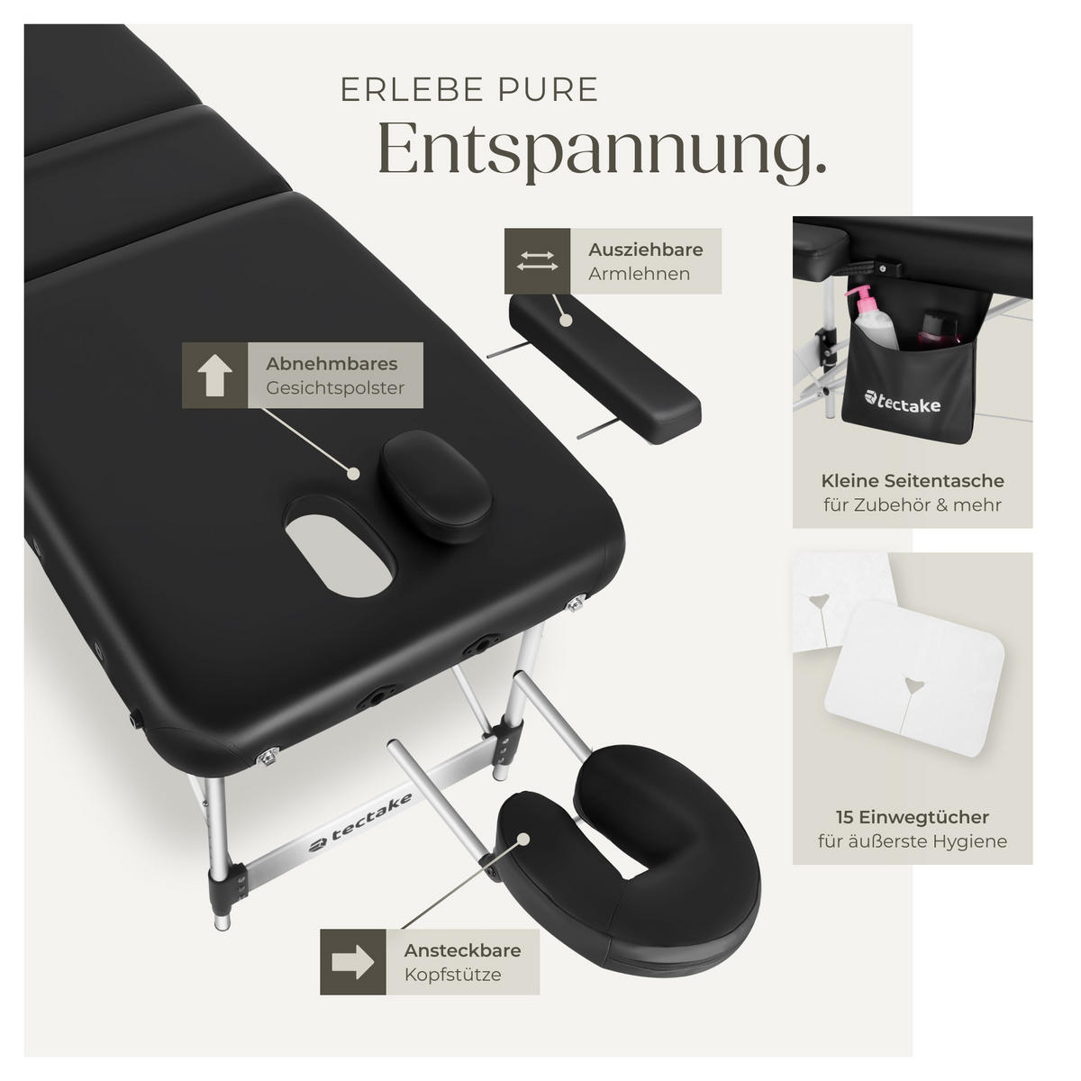 MASSAGELIEGE 3 Zonen Phuket,212 x 103 x 90 cm,schwarz - Schwarz, Metall (103/90/212cm) - tectake