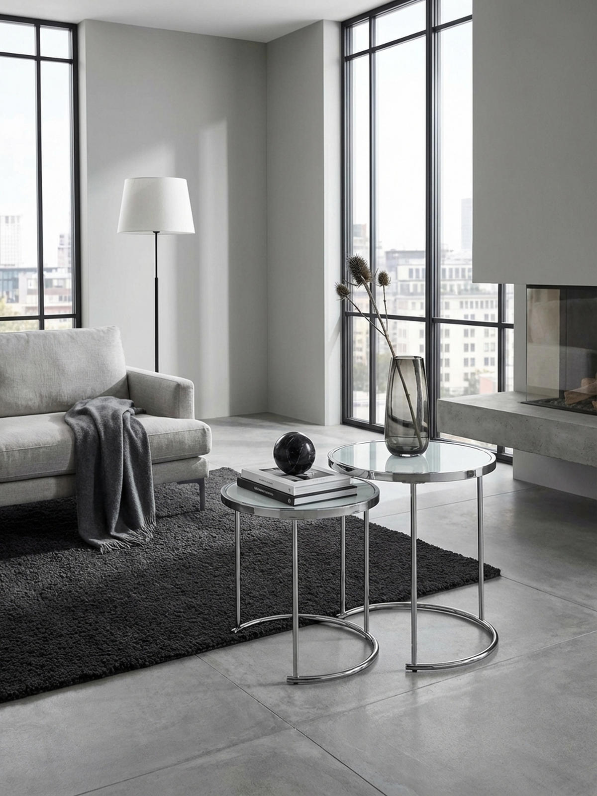 COUCHTISCH Set – Rund Glas 2-teilig mit Stauraum platzsparend - Silberfarben, Glas/Metall (50/50/50cm) - KADIMA DESIGN