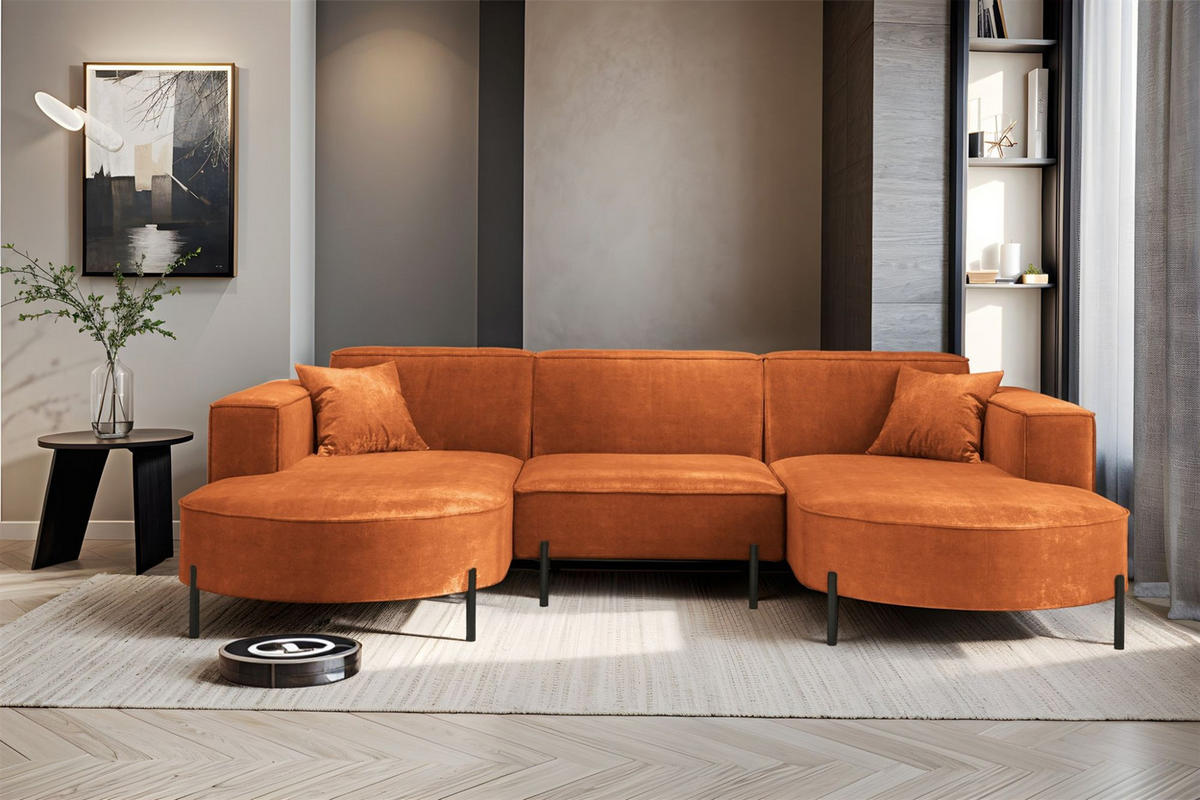 WOHNLANDSCHAFT Valencia - Rot, Holzwerkstoff/Textil (299/80/165cm) - Fun Möbel
