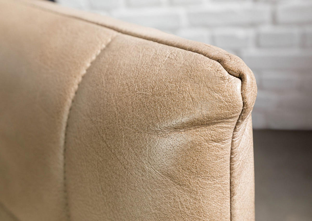 STUHL Echtleder (Büffel) 61 x 65 x 89 cm beige IRON LABEL #613 - Beige, Leder (61/89/65cm) - Massivmoebel24