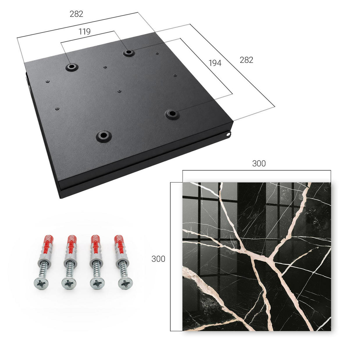 SCHLÜSSELBOX Schwarz 30x30 cm- Türöffnung nach rechts - Dynamische Struktur - Schwarz, Metall (30/30/5cm) - TULUP