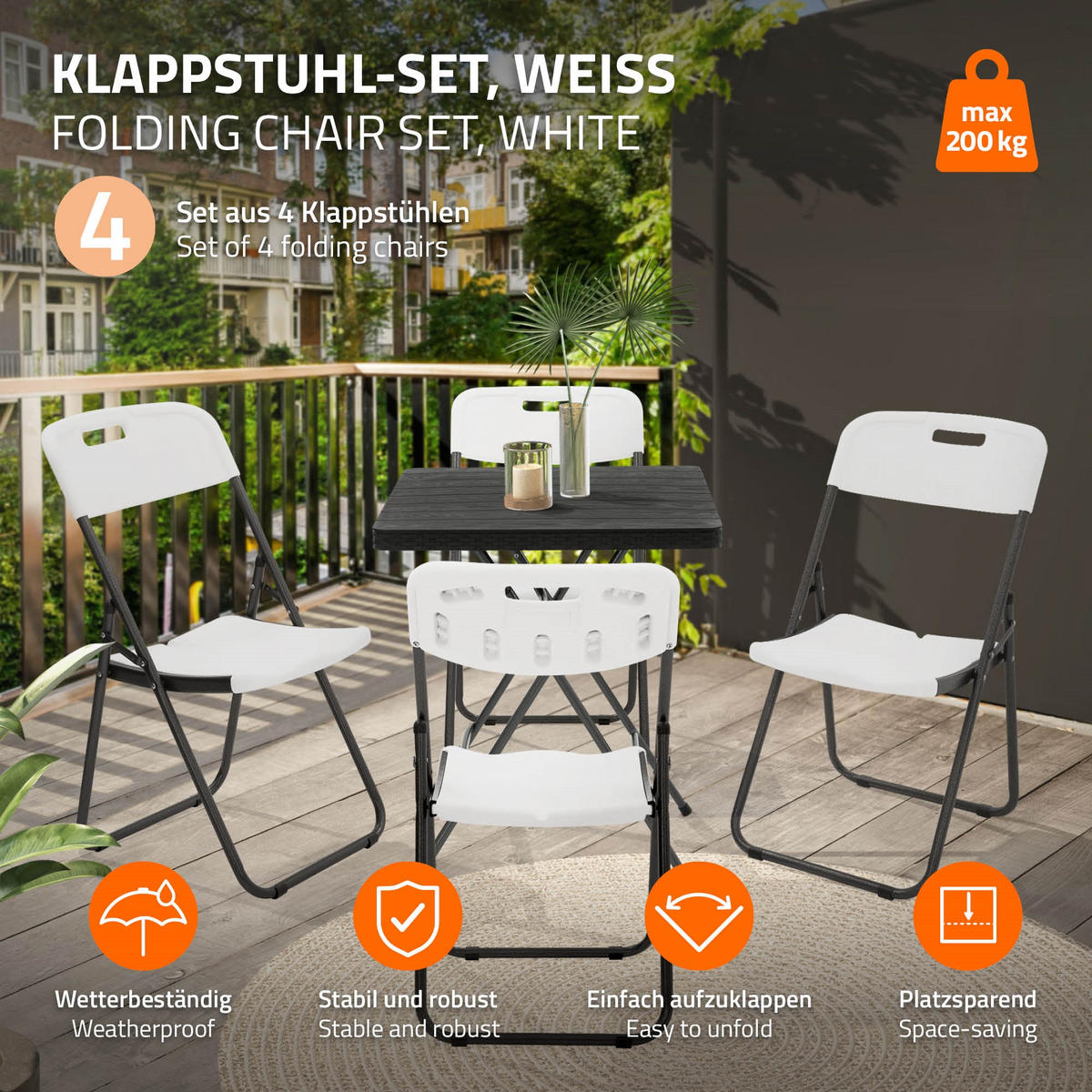 KLAPPSTUHL 4er Set Weiß Kunststoff Metall - Dunkelgrau, Metall (54.5/85.5/46cm) - ECD-Germany