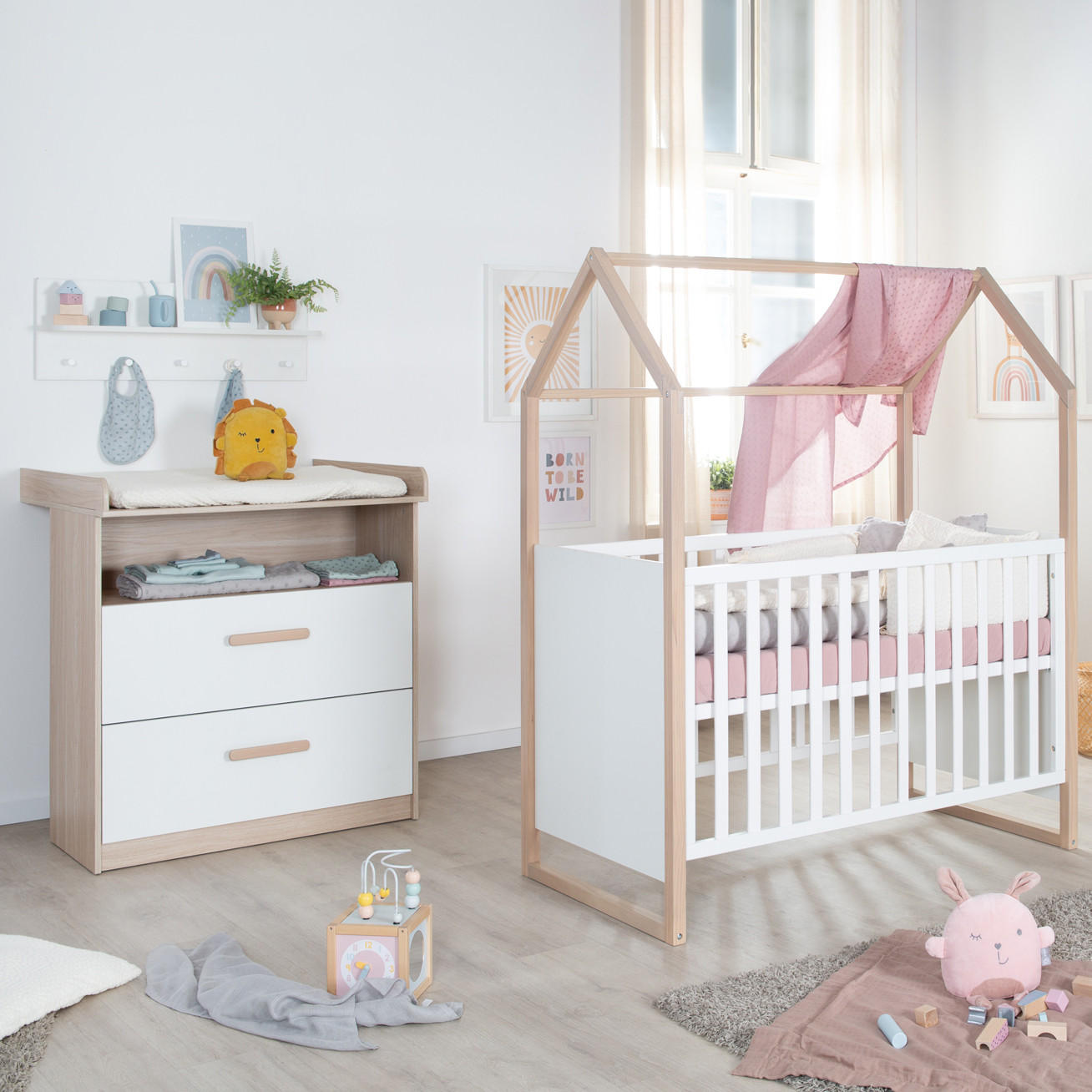 BABYMÖBEL SET Cabane 2-teilig - Eichefarben/Weiß, Holz/Holzwerkstoff (96/190/50cm) - Roba