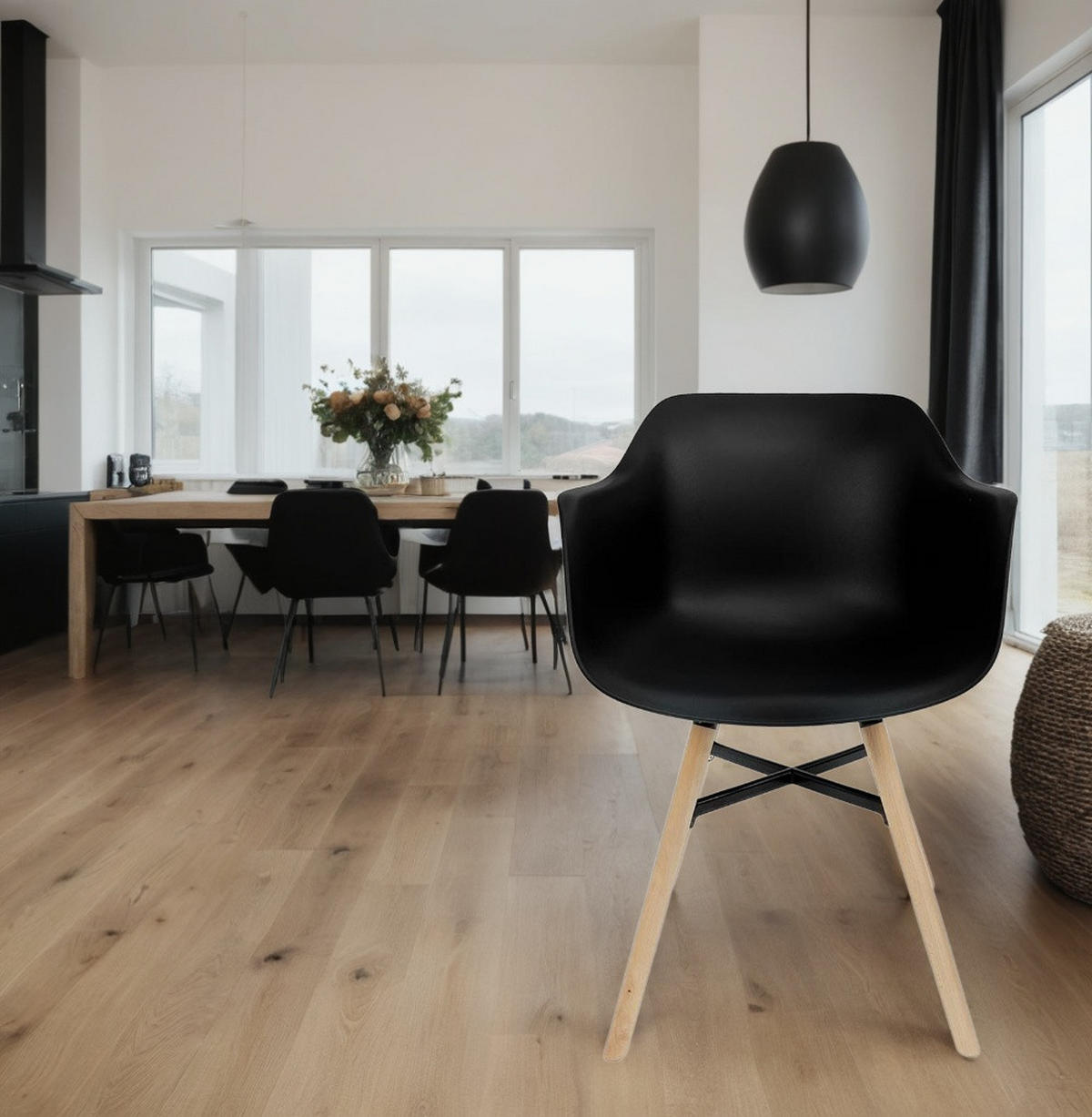 ESSZIMMERSTUHL Polypropylen Skandinavisch Hochbelastbar, Schwarz 81x57x56,5 cm - Beige/Schwarz, Kunststoff/Buchenholz (57/57/57cm) - KADIMA DESIGN